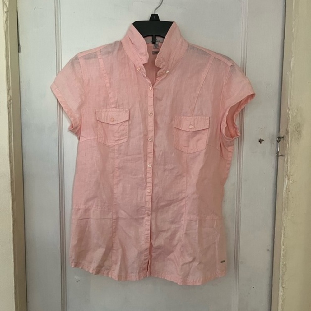 Mavi 100% Linen Light Pink Button Up Blouse Large